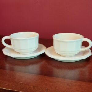 Set of 2 Cups & Saucers Pfaltzgraff Heritage White
